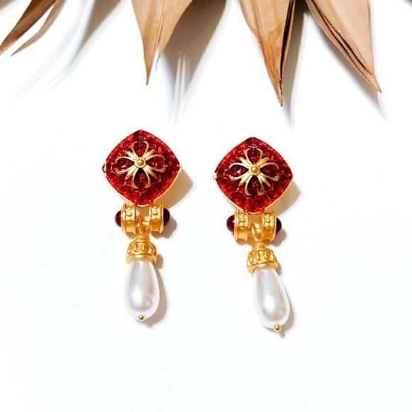 Vintage pearl drop earrings #984 - Picture 1 of 4